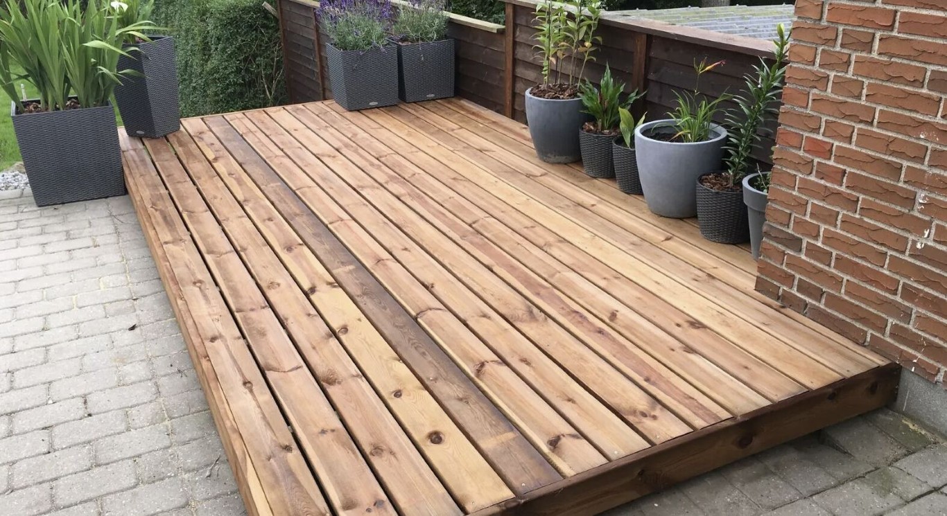 Beautiful wood deck installation in backyard setting